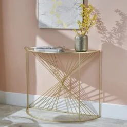 Liberty Glass And Gold Half Moon Console Table