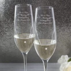 Personalised Hand Cut Little Hearts Pair Of Flutes With Gift Box