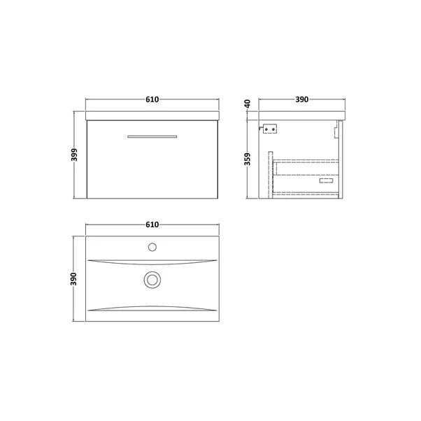 Arno Wall Mounted 1 Drawer Vanity Unit With Basin 18 Arno Wall Mounted 1 Drawer Vanity Unit With Basin - Image 18