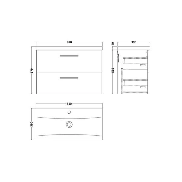 Arno Wall Mounted 2 Drawer Vanity Unit With Basin 15 Arno Wall Mounted 2 Drawer Vanity Unit With Basin - Image 15