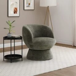Tulip Chenille Curved Swivel Accent Chair -ELEND SHOP 30918802