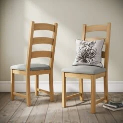 Normandy Set Of 2 Ladder Dining Chairs, Oak