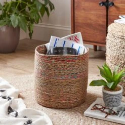 Large Round Multicoloured Seagrass Basket