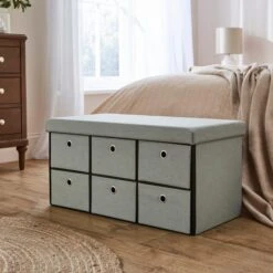 6 Drawer Faux Linen Foldable Ottoman -ELEND SHOP 30920017