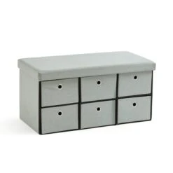 6 Drawer Faux Linen Foldable Ottoman -ELEND SHOP 30920017 alt02