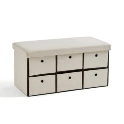 6 Drawer Faux Linen Foldable Ottoman -ELEND SHOP 30920018 alt02