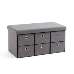 6 Drawer Faux Linen Foldable Ottoman -ELEND SHOP 30920039 alt02