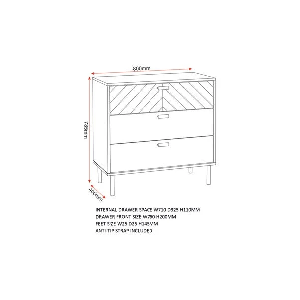 Barker 3 Drawer Chest, Oak Effect 8 Barker 3 Drawer Chest, Oak Effect - Image 8