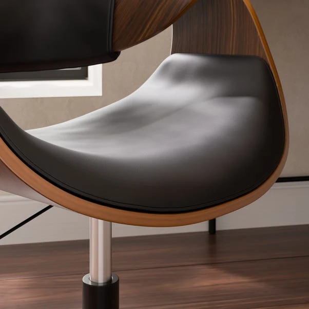 Modena Walnut Effect Office Chair, Black Faux Leather 3 Modena Walnut Effect Office Chair, Black Faux Leather - Image 3