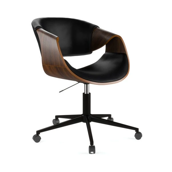 Modena Walnut Effect Office Chair, Black Faux Leather 6 Modena Walnut Effect Office Chair, Black Faux Leather - Image 6