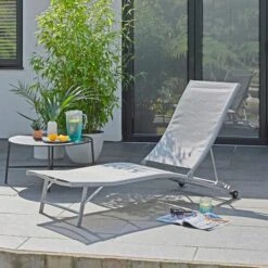 Grey Textilene Lounger With Wheels -ELEND SHOP 30926692 alt01