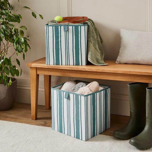Set Of 2 Coastal Stripe Storage Cubes 1 Set Of 2 Coastal Stripe Storage Cubes