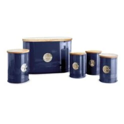 Set Of 5 TOWER Round Ribbed Kitchen Canisters