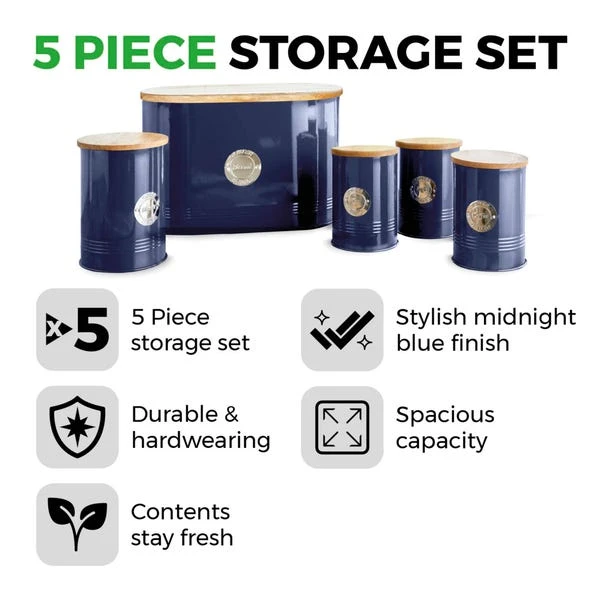 Set Of 5 TOWER Round Ribbed Kitchen Canisters 2 Set Of 5 TOWER Round Ribbed Kitchen Canisters - Image 2