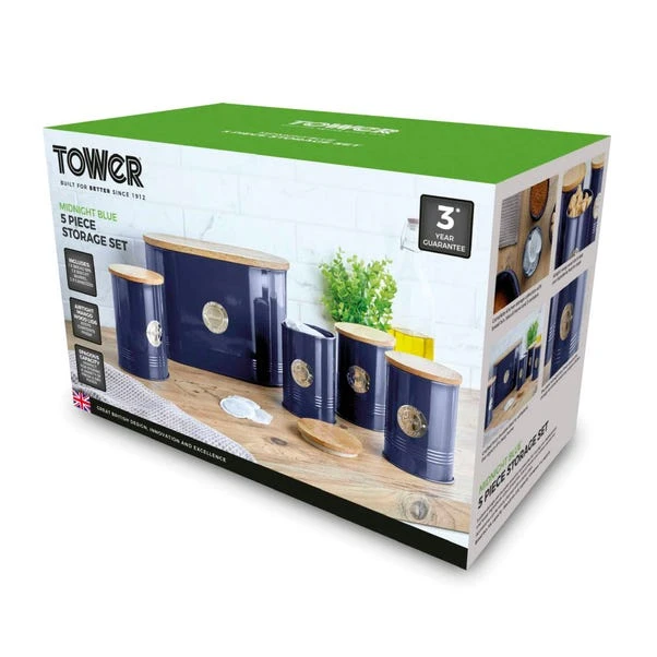 Set Of 5 TOWER Round Ribbed Kitchen Canisters 9 Set Of 5 TOWER Round Ribbed Kitchen Canisters - Image 9