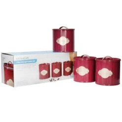 KitchenCraft Set Of 3 Burgundy Airtight Tea, Coffee And Sugar Canisters -ELEND SHOP 30957817 alt05