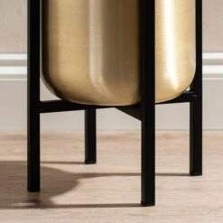 Gold Metal Plant Pot With Black Stand -ELEND SHOP 30958136 alt03