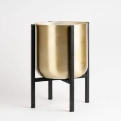 Gold Metal Plant Pot With Black Stand -ELEND SHOP 30958136 alt05