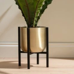 Gold Metal Plant Pot With Black Stand -ELEND SHOP 30958181 alt02