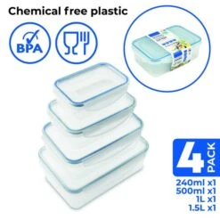 ADDIS Set Of 4 Rectangular Clip Tight Assorted Storage Containers -ELEND SHOP 30963165 alt03