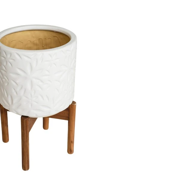 Aspen Flower Ceramic Plant Pot With Stand 9 Aspen Flower Ceramic Plant Pot With Stand - Image 9