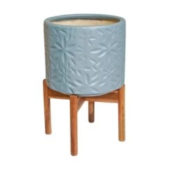 Aspen Flower Ceramic Plant Pot With Stand