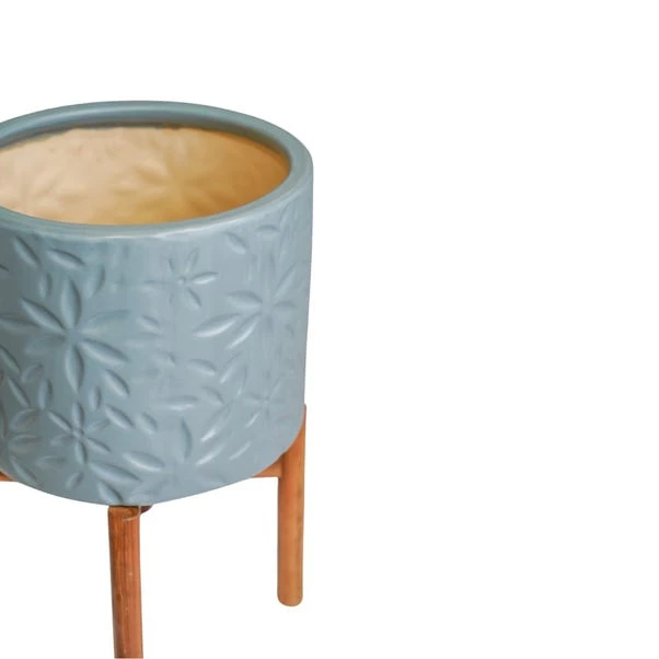 Aspen Flower Ceramic Plant Pot With Stand 3 Aspen Flower Ceramic Plant Pot With Stand - Image 3