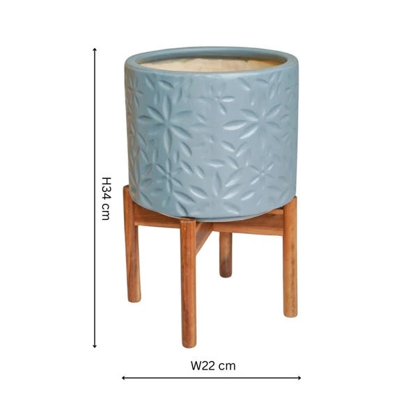 Aspen Flower Ceramic Plant Pot With Stand 5 Aspen Flower Ceramic Plant Pot With Stand - Image 5