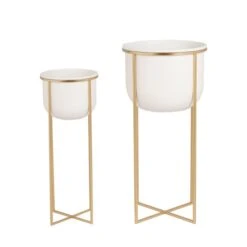 Set Of 2 White & Gold Metal Plant Stands -ELEND SHOP 30983095 alt03