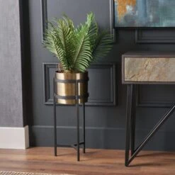Brass & Black Metal Plant Pot & Stand -ELEND SHOP 30983139
