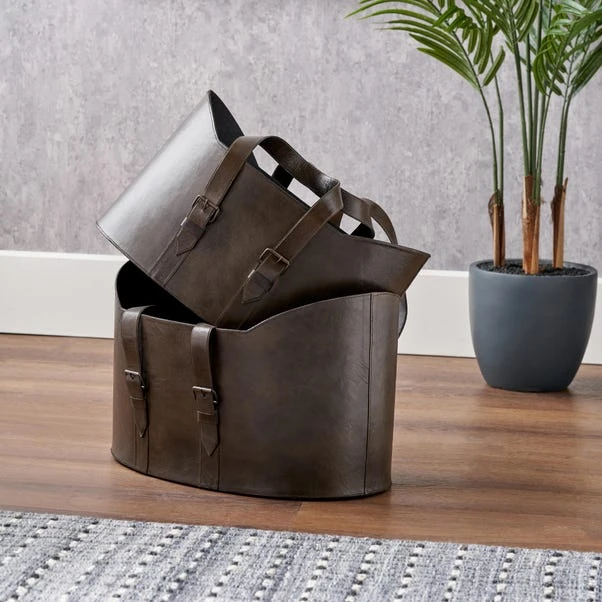 Set Of 2 Alessio Leather Storage Baskets 1 Set Of 2 Alessio Leather Storage Baskets