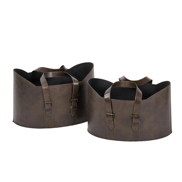 Set Of 2 Alessio Leather Storage Baskets 4 Set Of 2 Alessio Leather Storage Baskets - Image 4