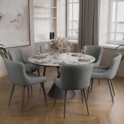 Indus Valley Camden 4-6 Seater Conical Extendable Dining Table With 6 Simba Dining Chairs