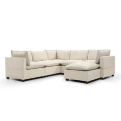 Moda Corner Modular Sofa With Chaise, Natural Boucle 9 Moda Corner Modular Sofa With Chaise, Natural Boucle -ELEND SHOP 60217248 alt02